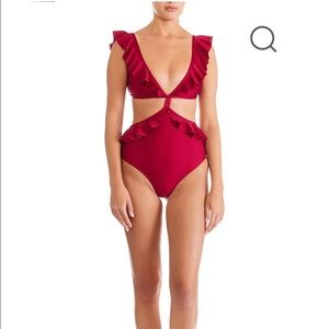 Shani Shemer Cranberry Ruffled One Piece New with Tags